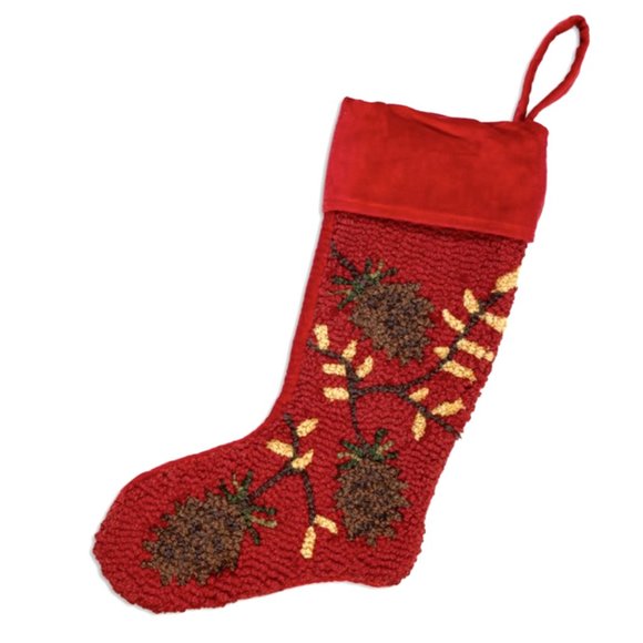 NEW x2 Chandler 4 Corners Pinecone Branch Christmas Stocking Set Hooked Wool